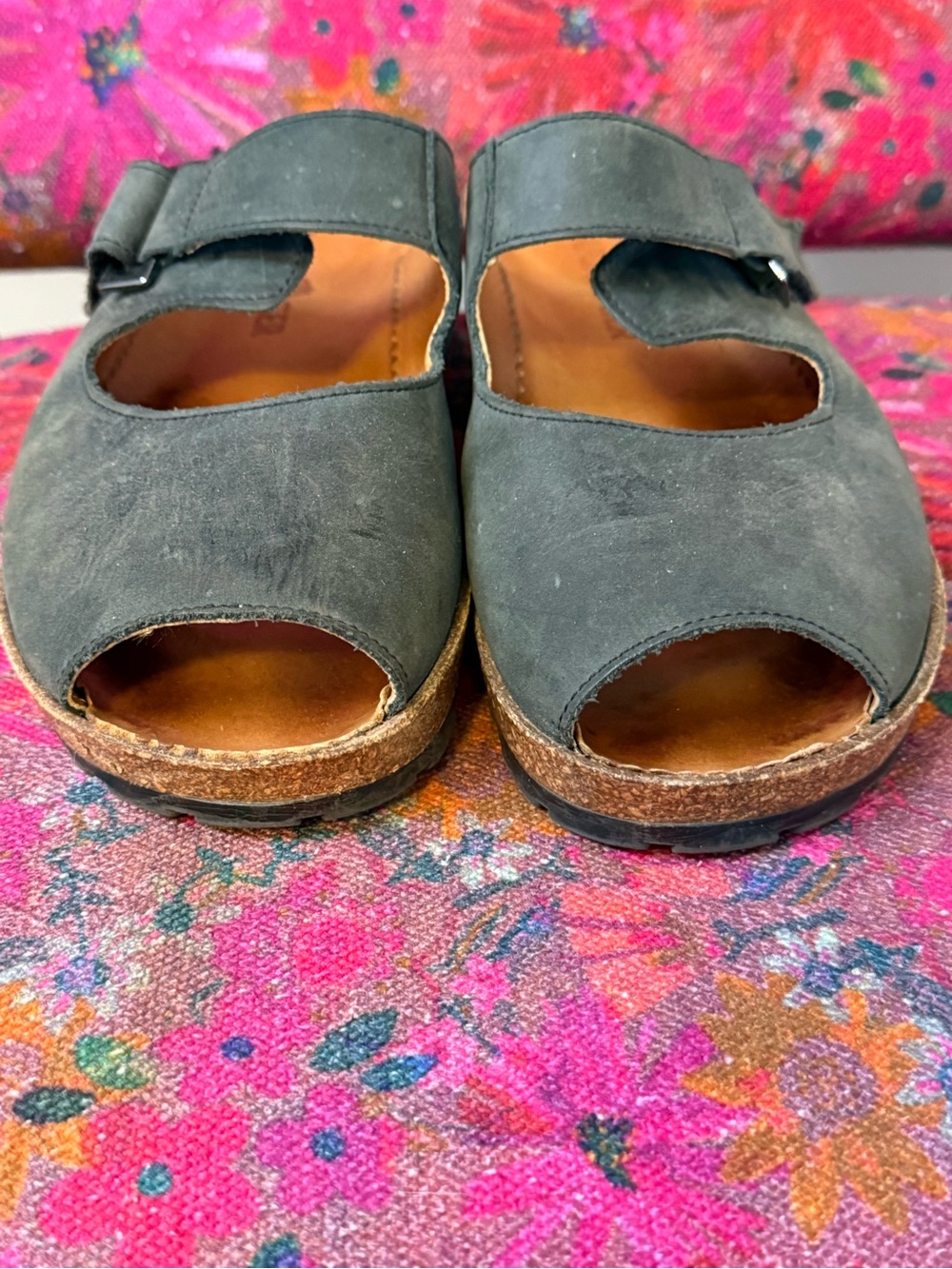 Haflinger Navy Blue Leather Nubuck Mary Jane Slide Sandals 39/8.5 - Picture 7 of 9